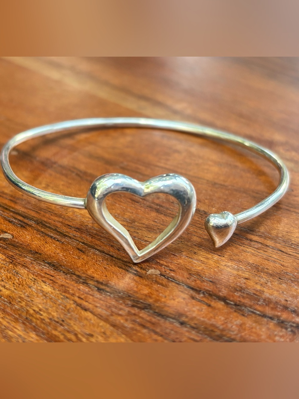 925 Sterling Silver Open Heart Cuff Bracelet Adjustable Bangle